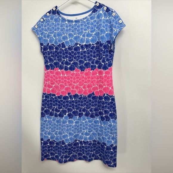 Talbots 100% Cotton Seashell Print Shift Dress Size M Button Detail - Picture 2 of 5